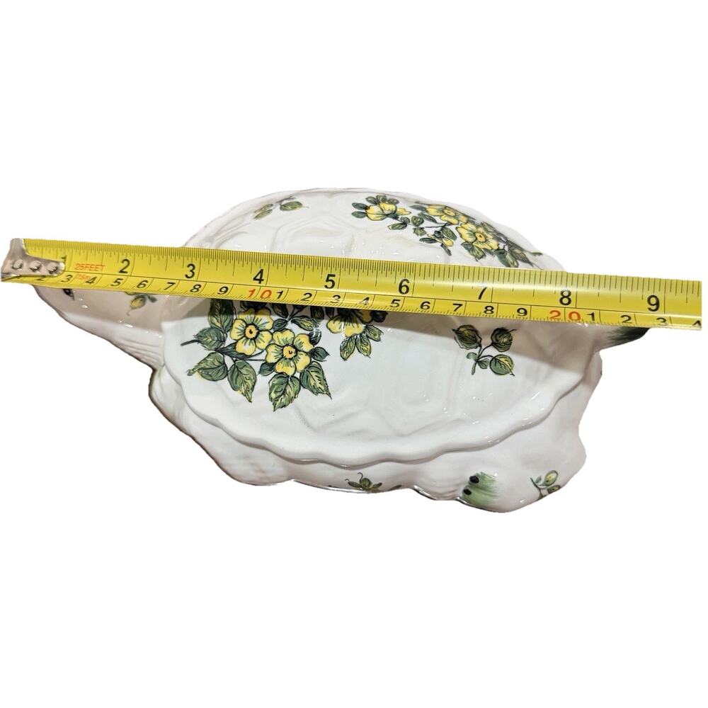 Vintage Ceramic Turtle Covered Dish-Hand Painted Floral Trinket Box Cottage core - Picture 7 of 12